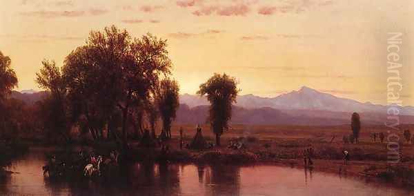 Indians Crossing the Platte River Oil Painting by Thomas Worthington Whittredge