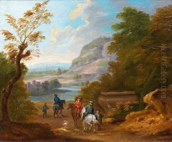 Cavaliers Devant Un Paysage De Riviere Oil Painting by Peeter Bout