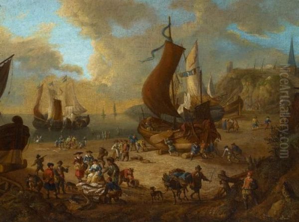 Fish Market On The Beach At Scheveningen Oil Painting by Peeter Bout