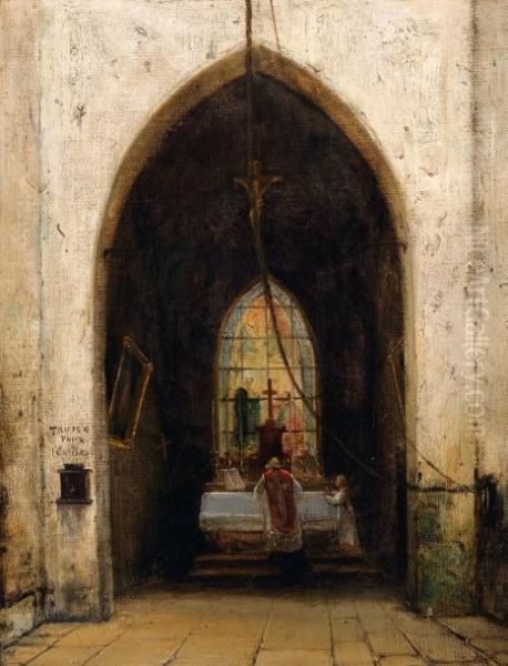 La Messe Dans La Chapelle Oil Painting by Charles Marie Bouton