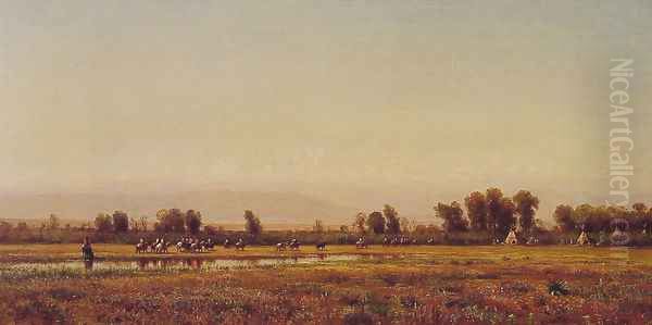 Indian Reservation Oil Painting by Thomas Worthington Whittredge