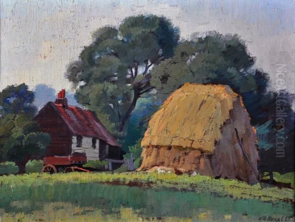  settlers Cottage With Hay Stack  Oil Painting by Arthur D'Auvergne Boxall