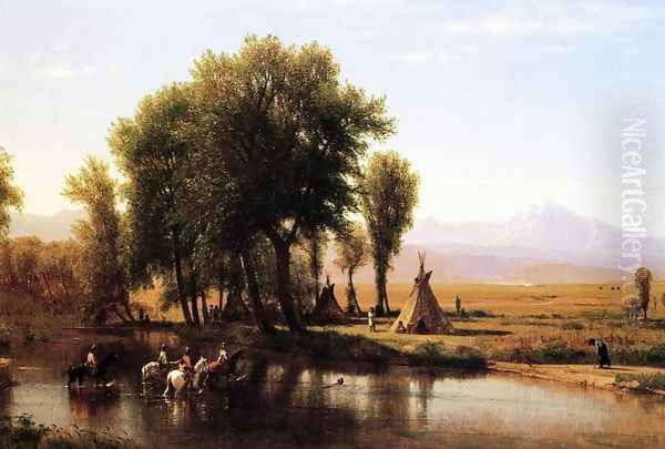 Indian Encampment on the Platte River Oil Painting by Thomas Worthington Whittredge