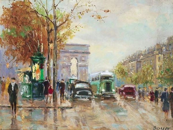 Paris, Lavenue Des Champs-elysees Oil Painting by Emile Boyer