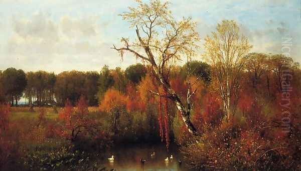 Duck Pond Oil Painting by Thomas Worthington Whittredge