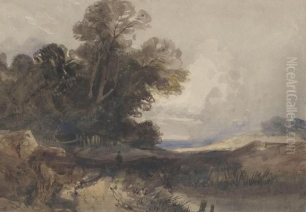 A Traveller In An Extensive Wooded Landscape Oil Painting by Thomas Shotter Boys