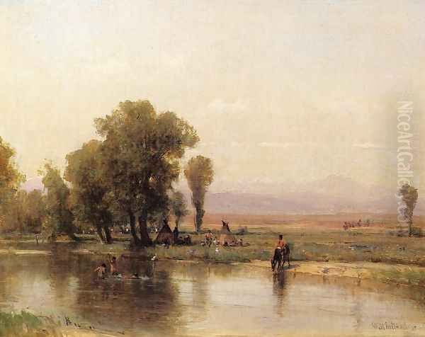 Encampment on The Platte River Oil Painting by Thomas Worthington Whittredge