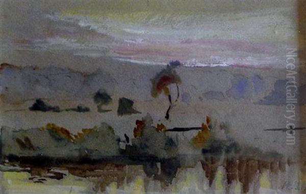 Landscape At Sunset Oil Painting by Hercules Brabazon Brabazon