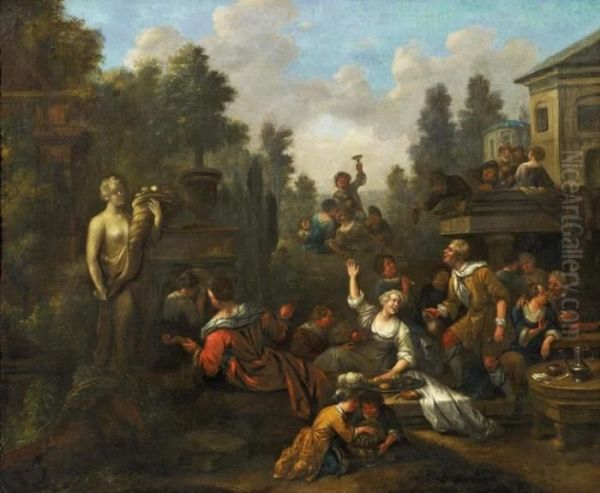 Gallant Festivities In A Park Landscape Oil Painting by Richard Brakenburgh