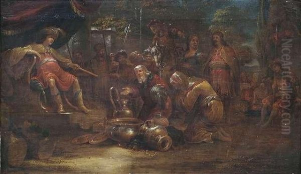 Konig Salomo Empfangt Die Konigin Von Saba Oil Painting by Leonaert Bramer