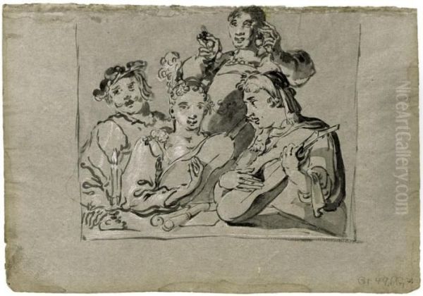 Musizierendes Quartett Mit Sangern Oil Painting by Leonaert Bramer