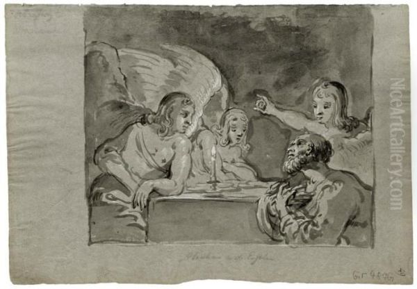 Abraham Und Die Drei Engel Oil Painting by Leonaert Bramer