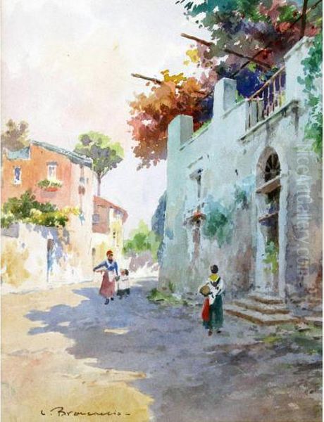 Scorcio Di Paese Con Figure Oil Painting by Carlo Brancaccio