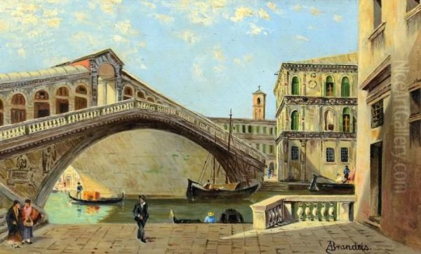 Figures By The Bridge Oil Painting by Antonietta Brandeis