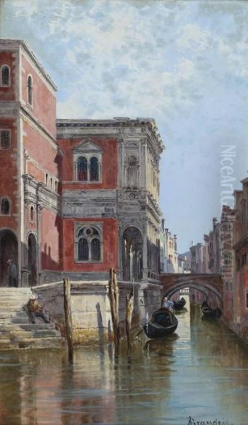 Gondoliers On A Venetian Canal Oil Painting by Antonietta Brandeis