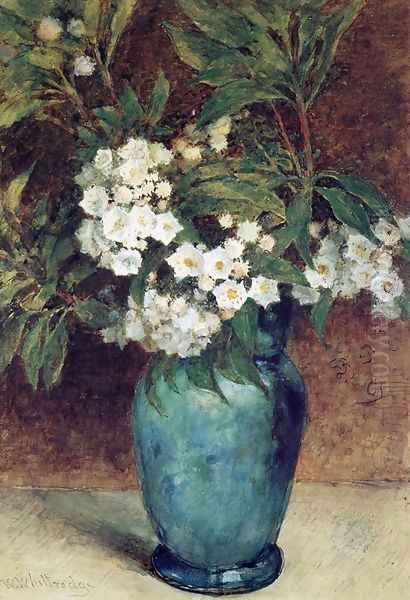 Laurel Blossoms in a Blue Vase Oil Painting by Thomas Worthington Whittredge