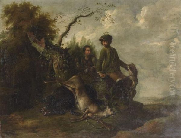 Deux Chasseurs Avec Un Troph Oil Painting by Magnus Brasch