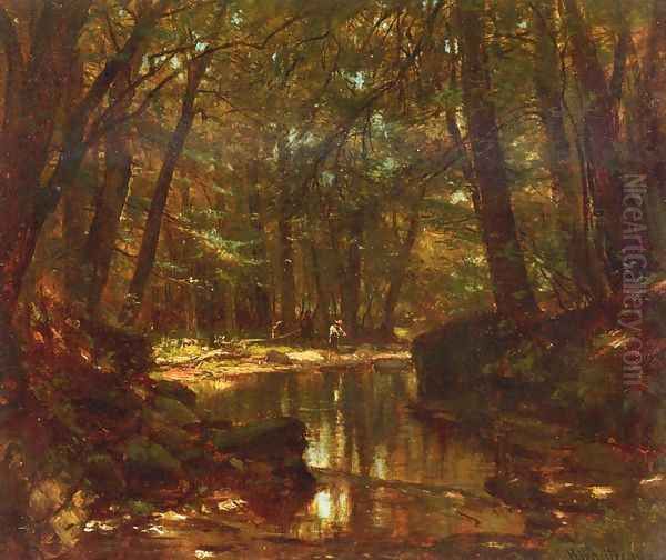 Trout Stream Oil Painting by Thomas Worthington Whittredge