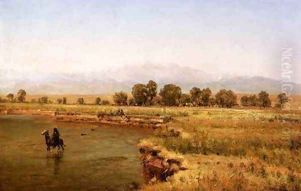 Indian Encampment on the Platte River, Colorado Oil Painting by Thomas Worthington Whittredge