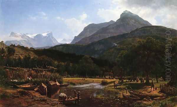 View near Lake Lucerne Oil Painting by Thomas Worthington Whittredge