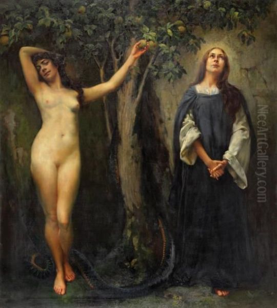 Eve Et Marie Oil Painting by Ferdinand Max Bredt