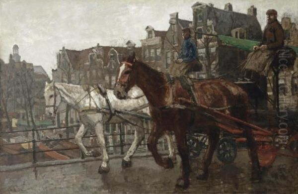 Eenhoornsluis; A View Of The Prinsengracht And The Noorderkerk Oil Painting by George Hendrik Breitner