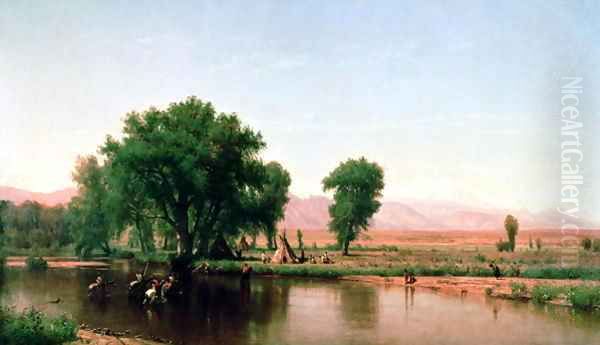 Crossing the Ford Platte River Colorado Oil Painting by Thomas Worthington Whittredge