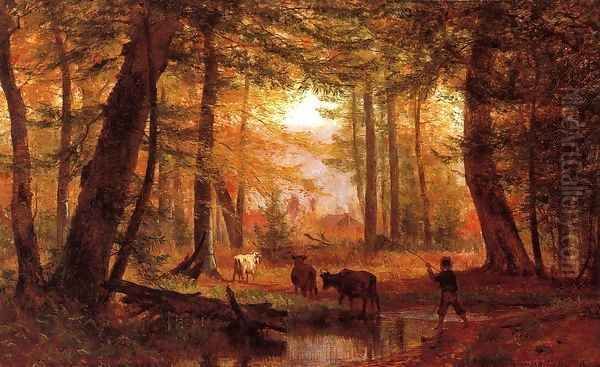 Crossing the Stream 1867 Oil Painting by Thomas Worthington Whittredge