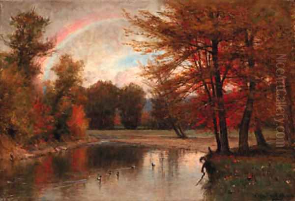 The Rainbow, Autumn, Catskills Oil Painting by Thomas Worthington Whittredge