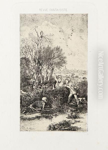 Les Chasseurs Surpris Par La Mort Oil Painting by Rodolphe Bresdin