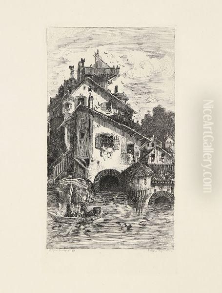 Moulin A Eau Oil Painting by Rodolphe Bresdin