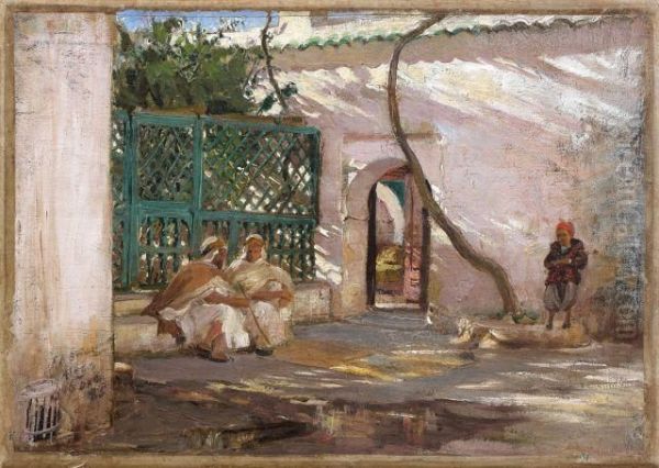 Le Patio, Alger Oil Painting by Frederick Arthur Bridgman