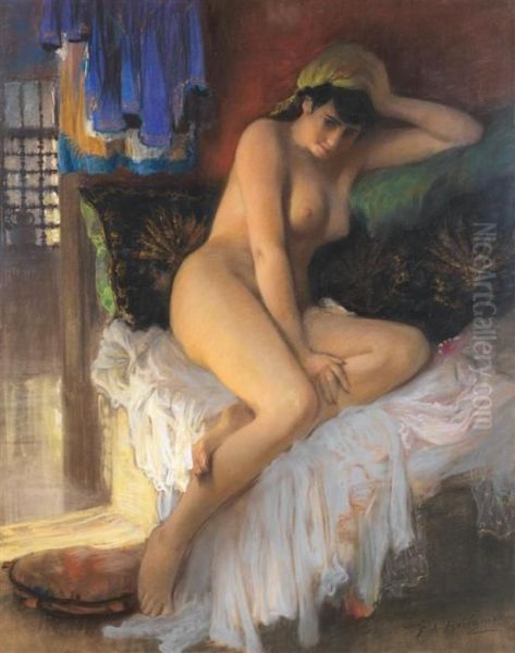 Odalisque Au Foulard Vert Oil Painting by Frederick Arthur Bridgman