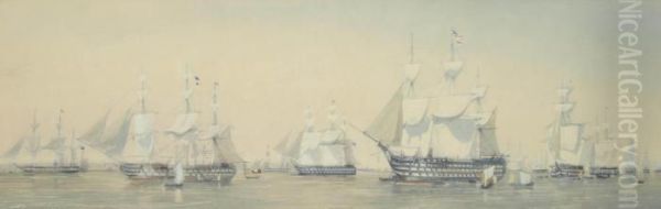 A Fleet Review At Spithead Oil Painting by Sir Oswald Walter Brierly