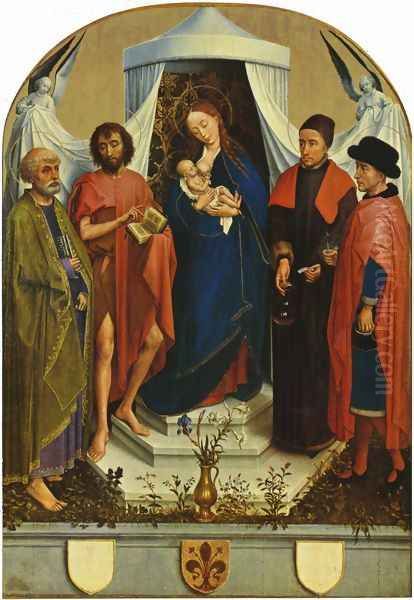 Medici Madonna scene, Madonna and Peter, John the Baptist, Cosmas and Damian Oil Painting by Rogier van der Weyden