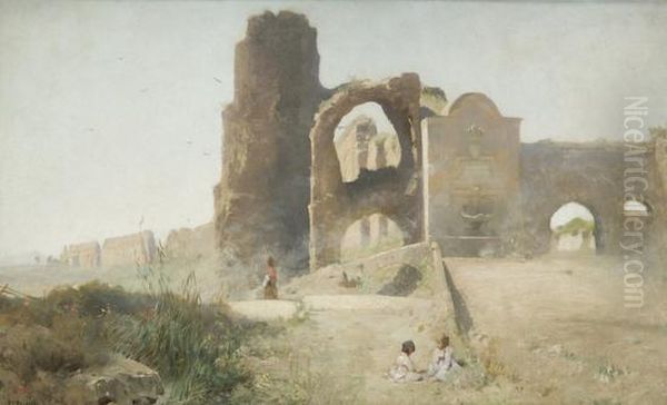 Roma, Scena Di Vita Presso Porta Furba Oil Painting by Othmar Brioschi