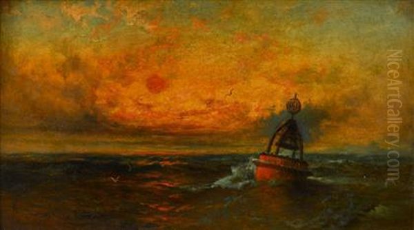 Atlantic City, Buoy At Dusk Oil Painting by Franklin Briscoe