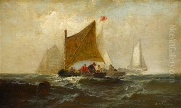 Fishermen On Choppy Waters Oil Painting by Franklin Briscoe