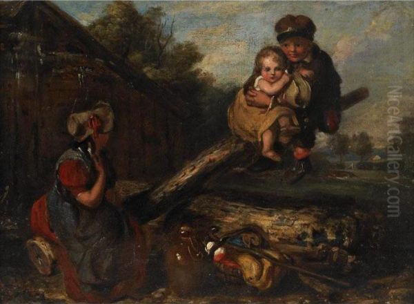 Gypsy Children Playing Teeter Totter Oil Painting by Valentin Walter Bromley