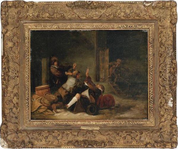 Peasants Brawling In An Interior Oil Painting by Adriaen Brouwer