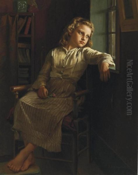 Girl At The Window Oil Painting by John George Brown