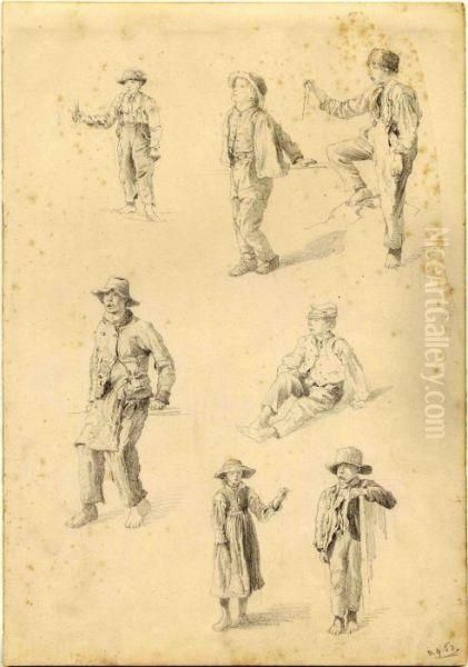 Page Of Sketches With Seven Depictions Of Children Oil Painting by John George Brown