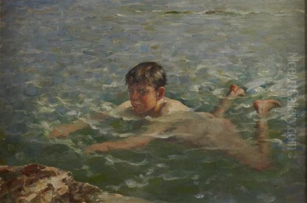 Swimming Off The Rocks Oil Painting by William Mason Brown