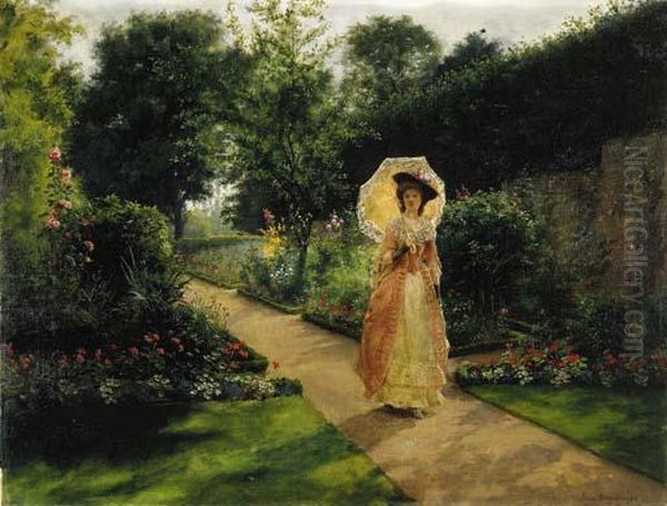 A Garden Stroll Oil Painting by Jennie Augusta Brownscombe