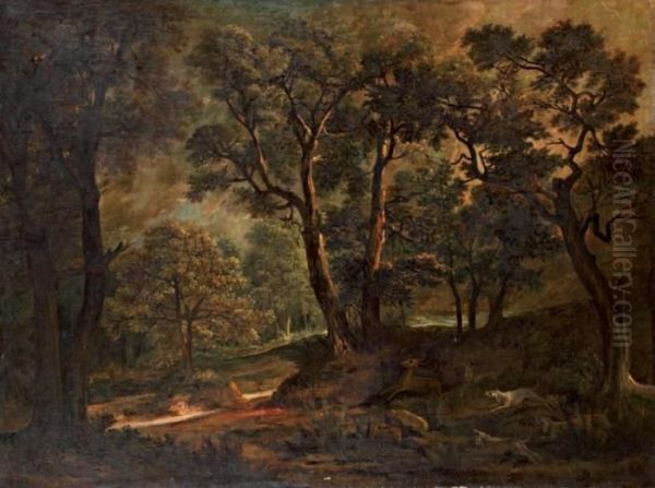 Chasse Dans Une Foret Avec Un Daguet Oil Painting by Lazare Bruandet