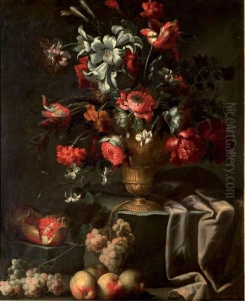 Fleurs Dans Un Vase De Bronze, Grenades, Et Raisins Oil Painting by Abraham Brueghel