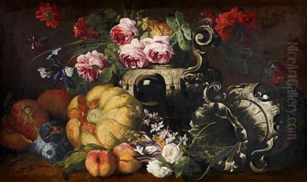 Floral Still Life With Fruits Oil Painting by Abraham Brueghel