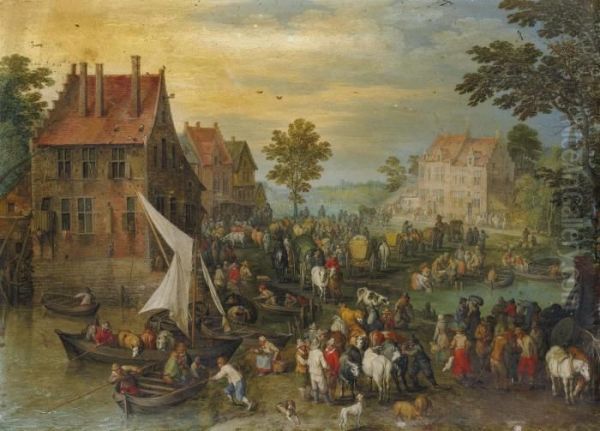 Un Marche Au Village Oil Painting by Jan The Elder Brueghel