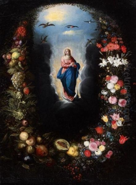 L'ascension De La Vierge Dans Une Guirlande De Fleurs, De Fruits Et De L Oil Painting by Jan Brueghel the Younger