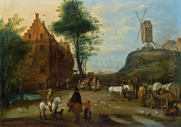 Dorfeingang Mit Windmuhle Und Wirtshaus Oil Painting by Jan Brueghel the Younger